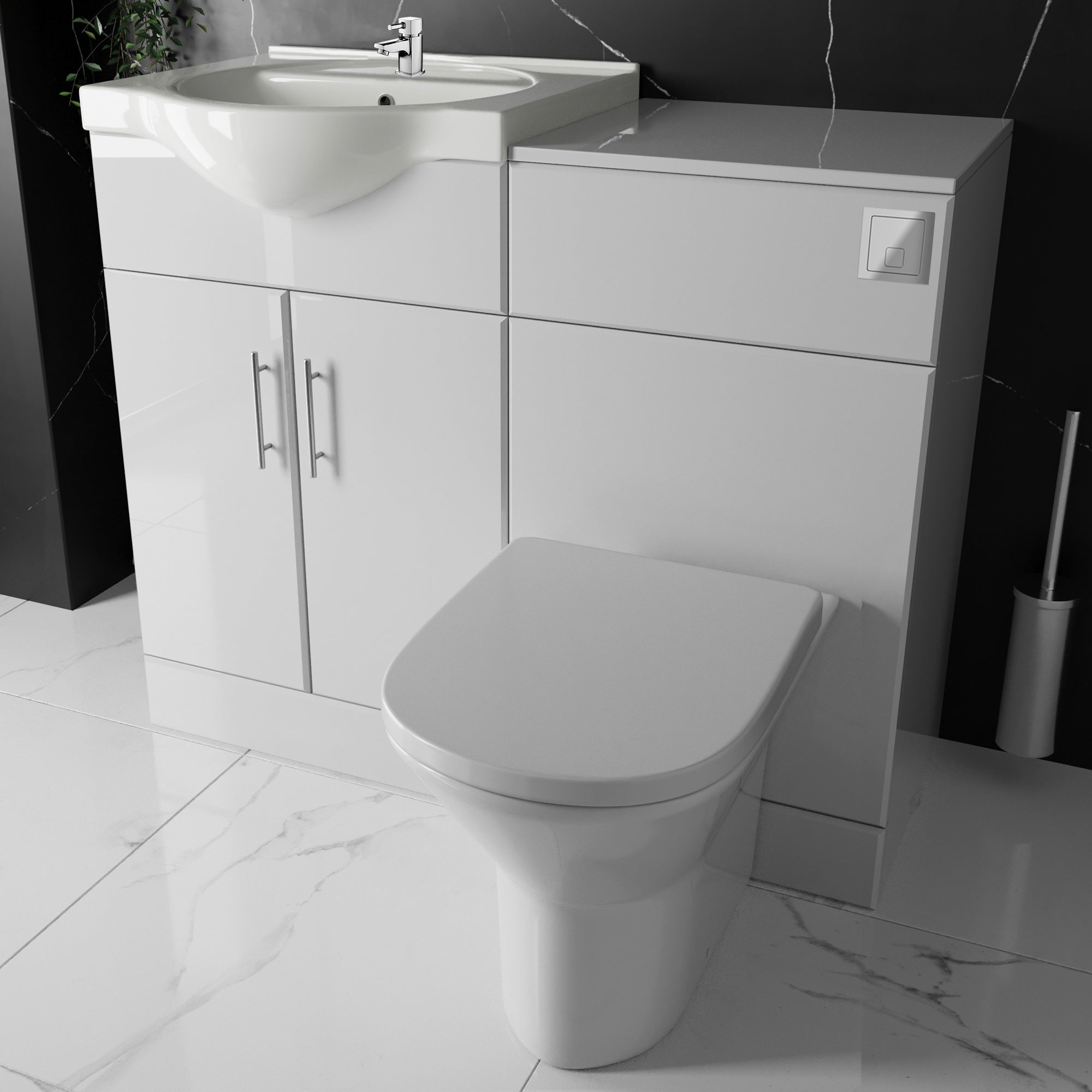 Bubly Bathrooms™ High-Gloss White 1050mm Vanity Basin & Rimless Back-to-Wall Toilet Set