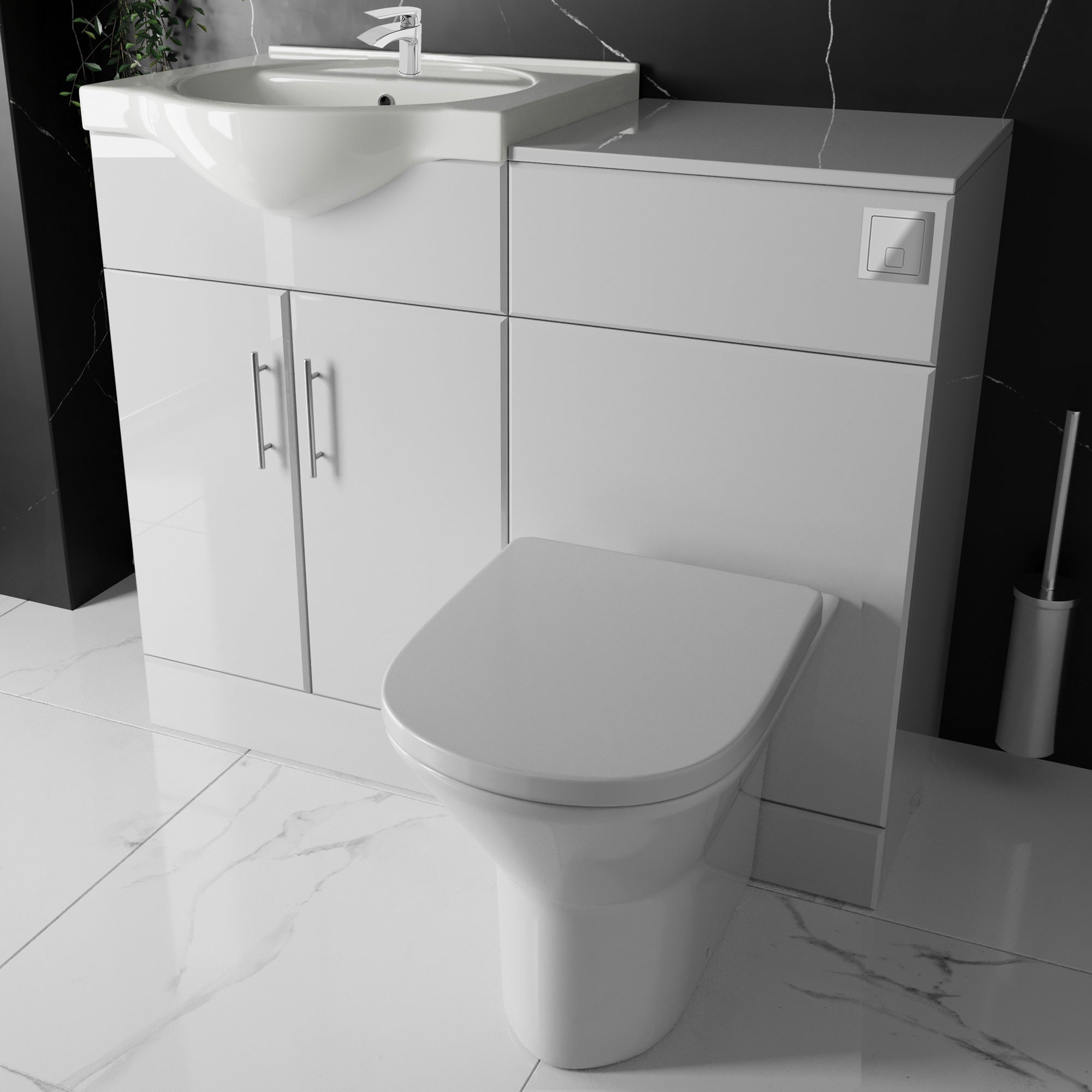 Bubly Bathrooms™ Integrated Vanity & WC Unit Set - Gloss White 1050mm, Rimless Toilet, Basin, Soft Close & Tap