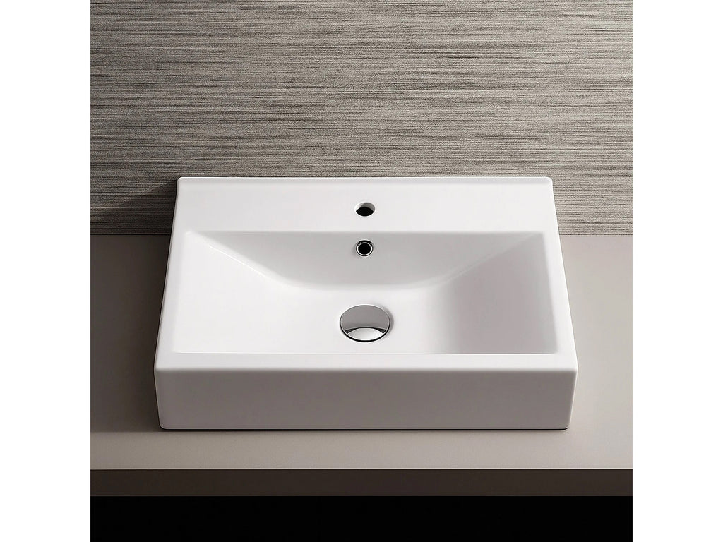 FNX Bathrooms 450mm Countertop Ceramic Basin - Rectangular Gloss White with Overflow