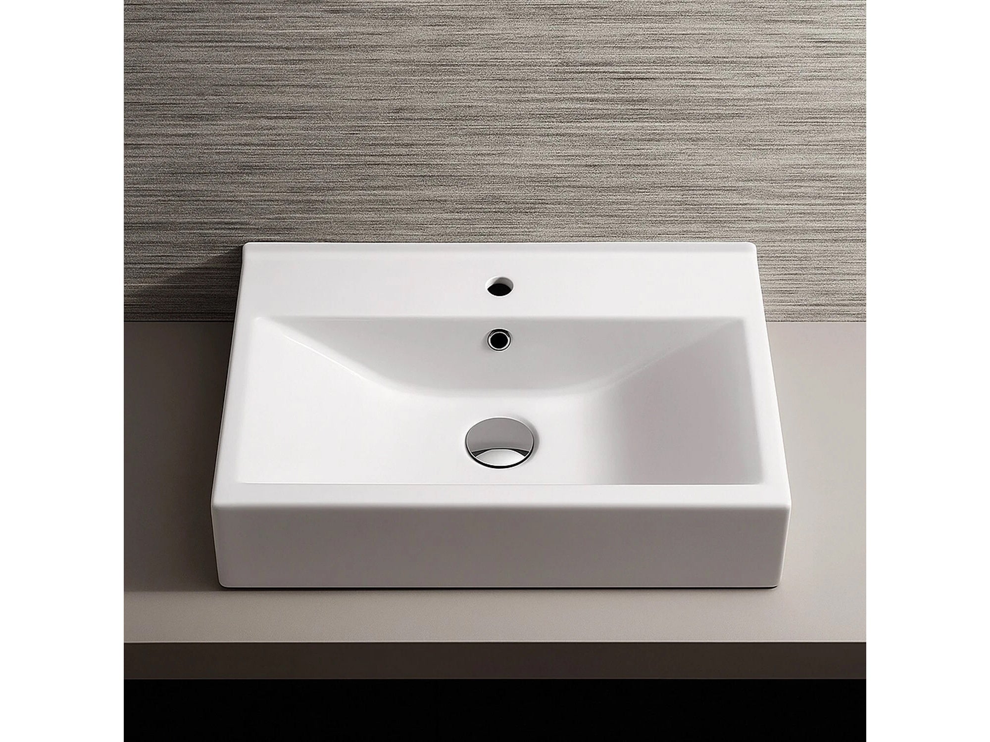 FNX Bathrooms 450mm Countertop Ceramic Basin - Rectangular Gloss White with Overflow