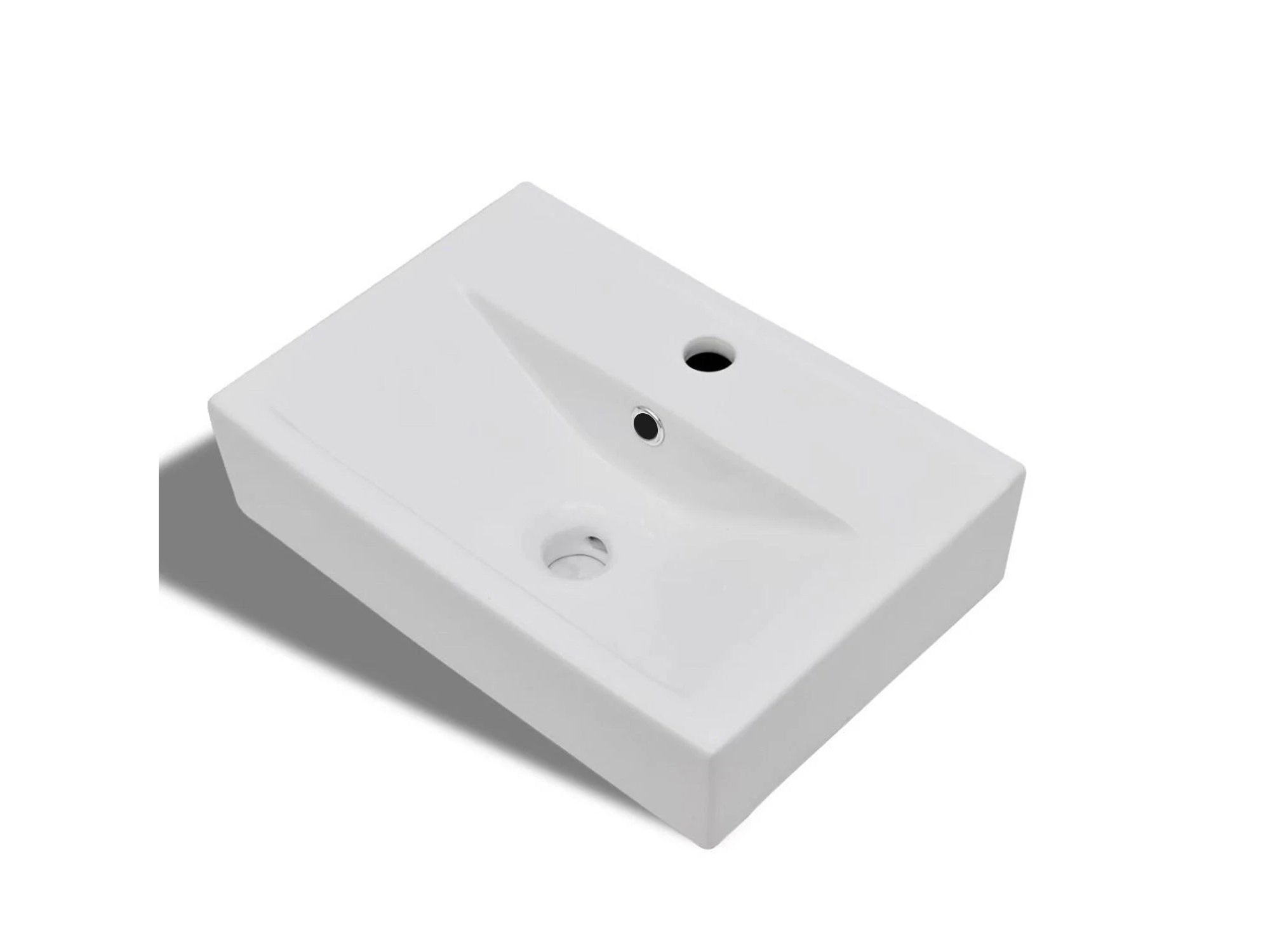 FNX Bathrooms 450mm Countertop Ceramic Basin - Rectangular Gloss White with Overflow