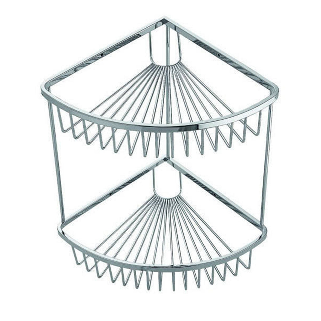 Chrome Wire Double Corner Basket - Wall Mounted Mild Steel Gloss Finish Modern Design