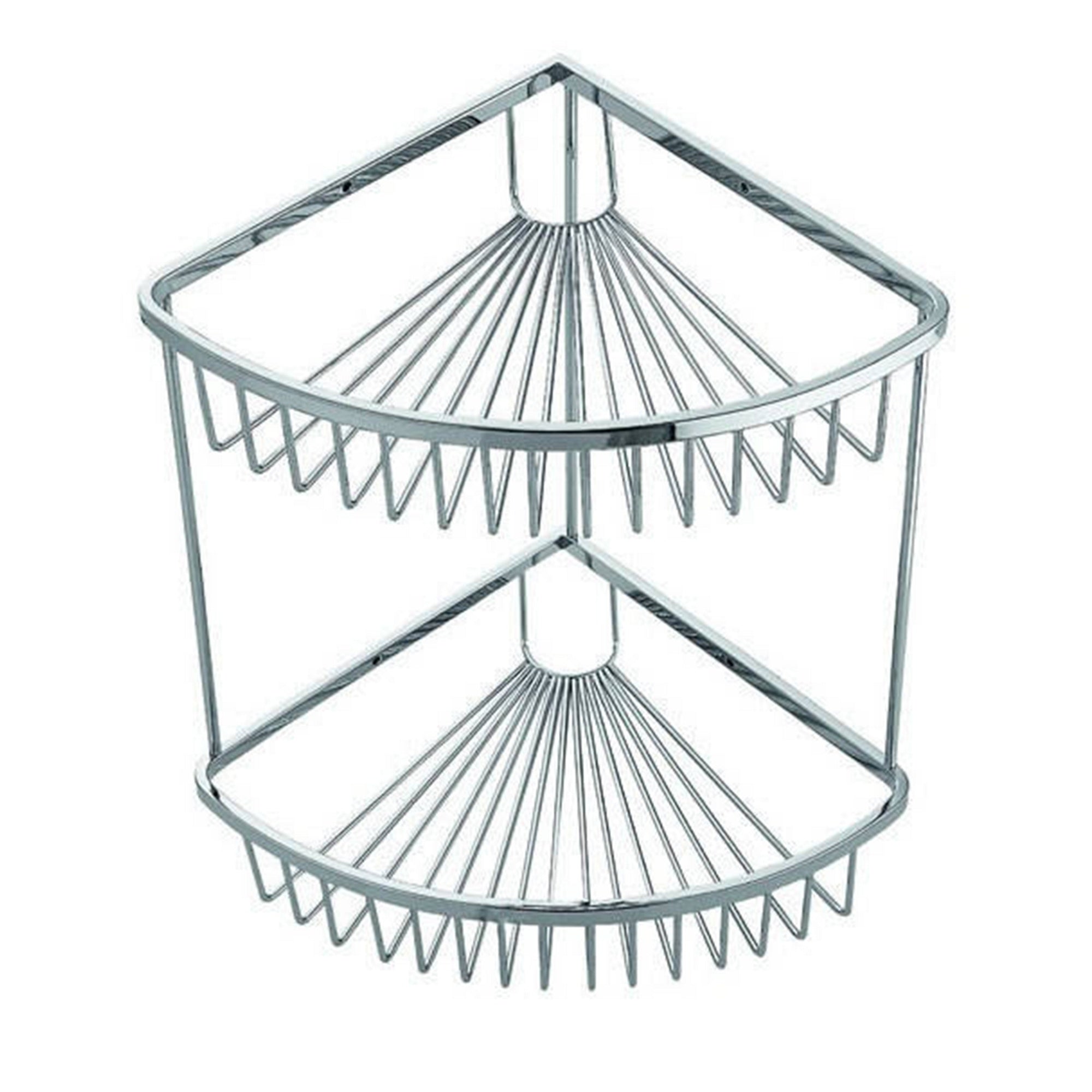 Chrome Wire Double Corner Basket - Wall Mounted Mild Steel Gloss Finish Modern Design