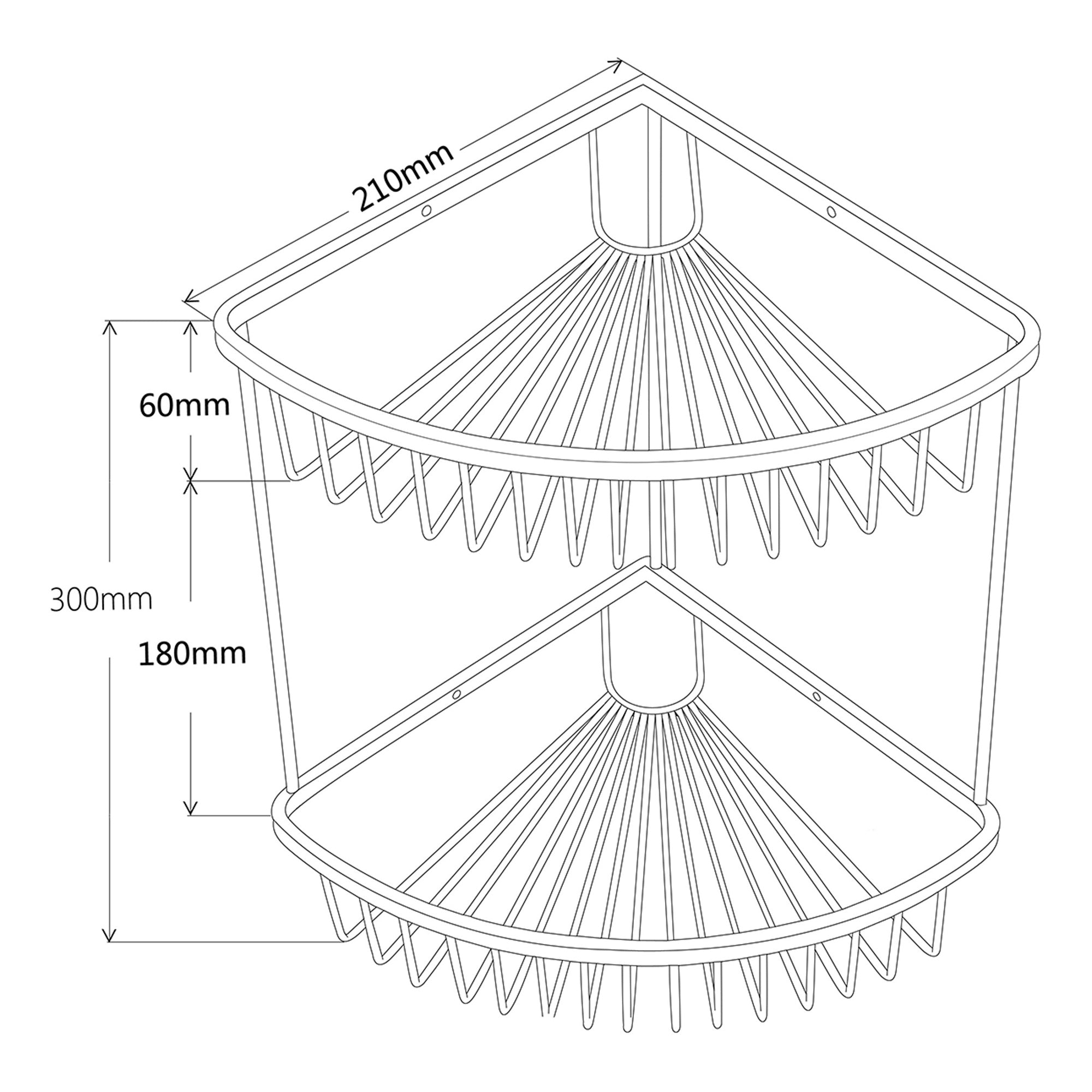 Chrome Wire Double Corner Basket - Wall Mounted Mild Steel Gloss Finish Modern Design