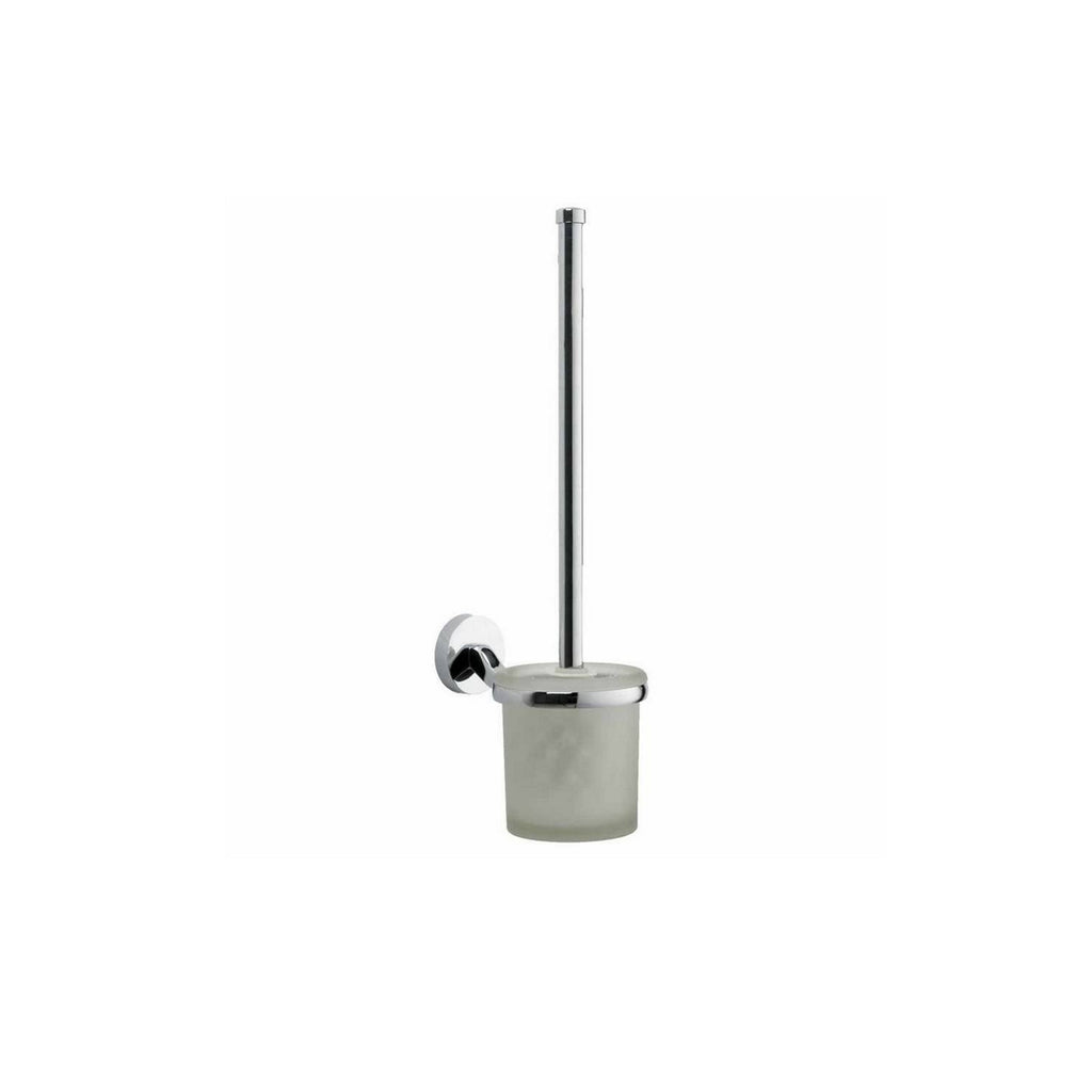 Chrome Plan Toilet Brush & Holder - Wall Mounted Mild Steel Gloss Finish Modern Design