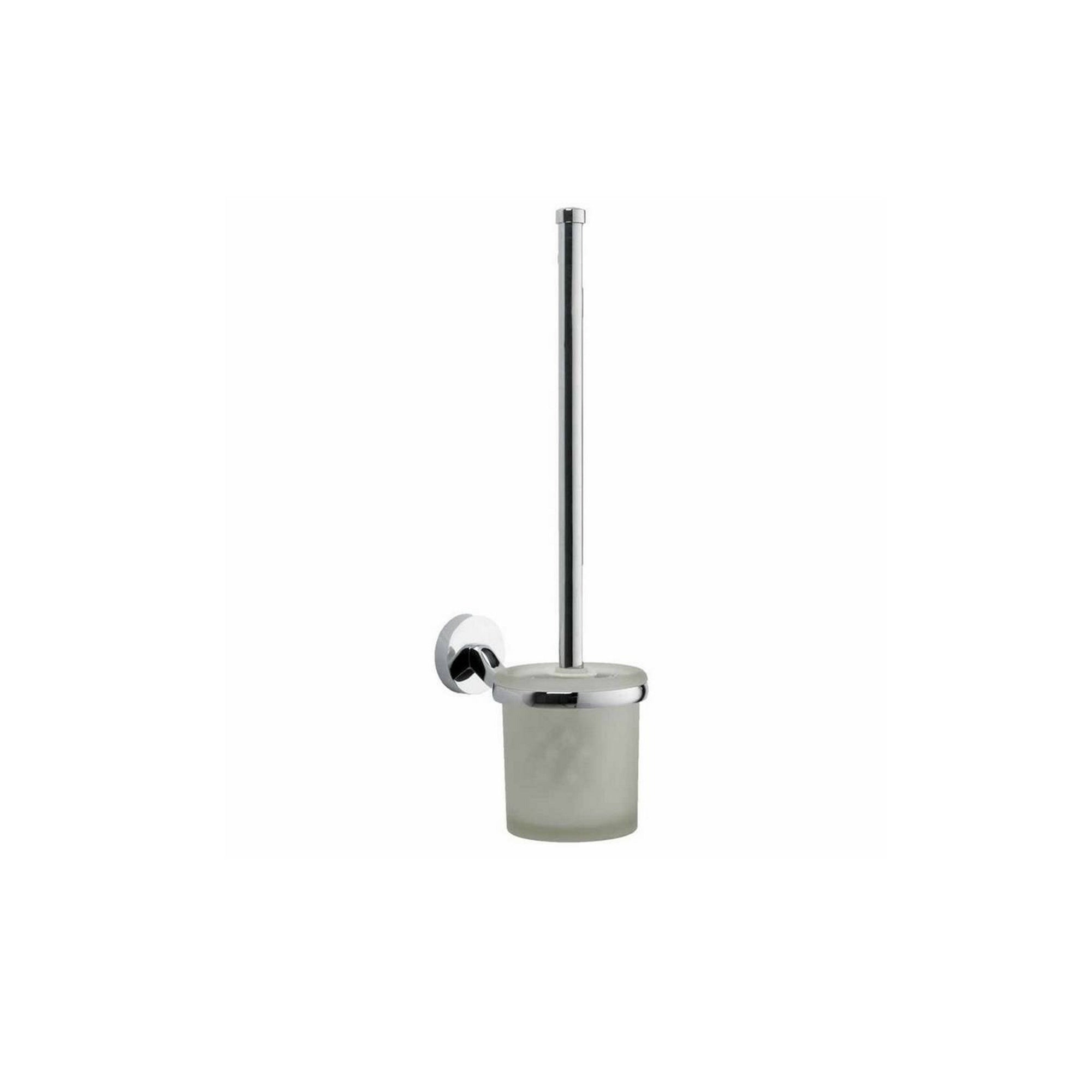 Chrome Plan Toilet Brush & Holder - Wall Mounted Mild Steel Gloss Finish Modern Design