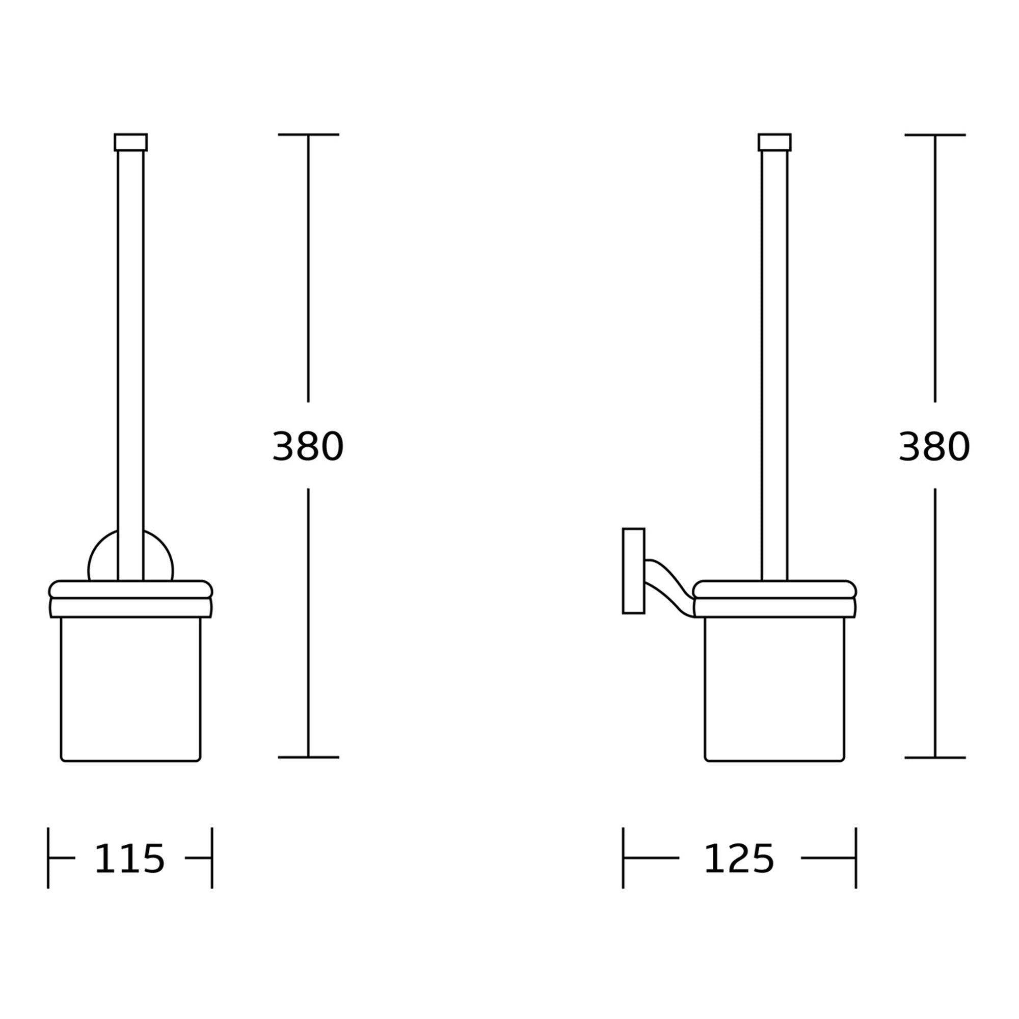 Chrome Plan Toilet Brush & Holder - Wall Mounted Mild Steel Gloss Finish Modern Design
