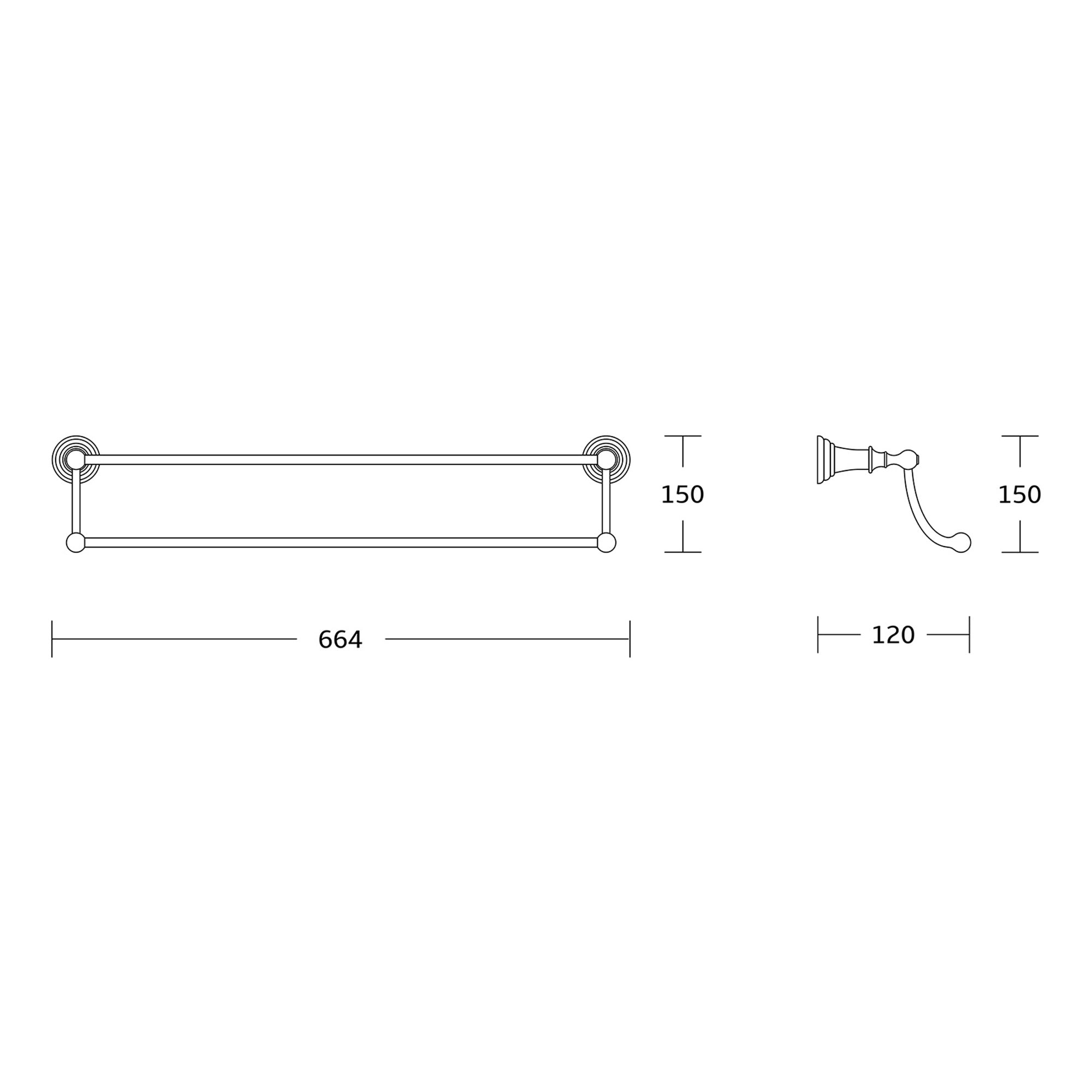 Chrome Astley Double Towel Bar - Wall Mounted Mild Steel Gloss Finish Modern Design
