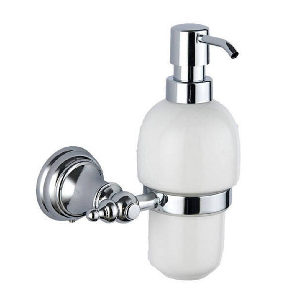 Chrome Soap Dispenser with Holder - Wall Mounted Gloss Finish Modern Desgn