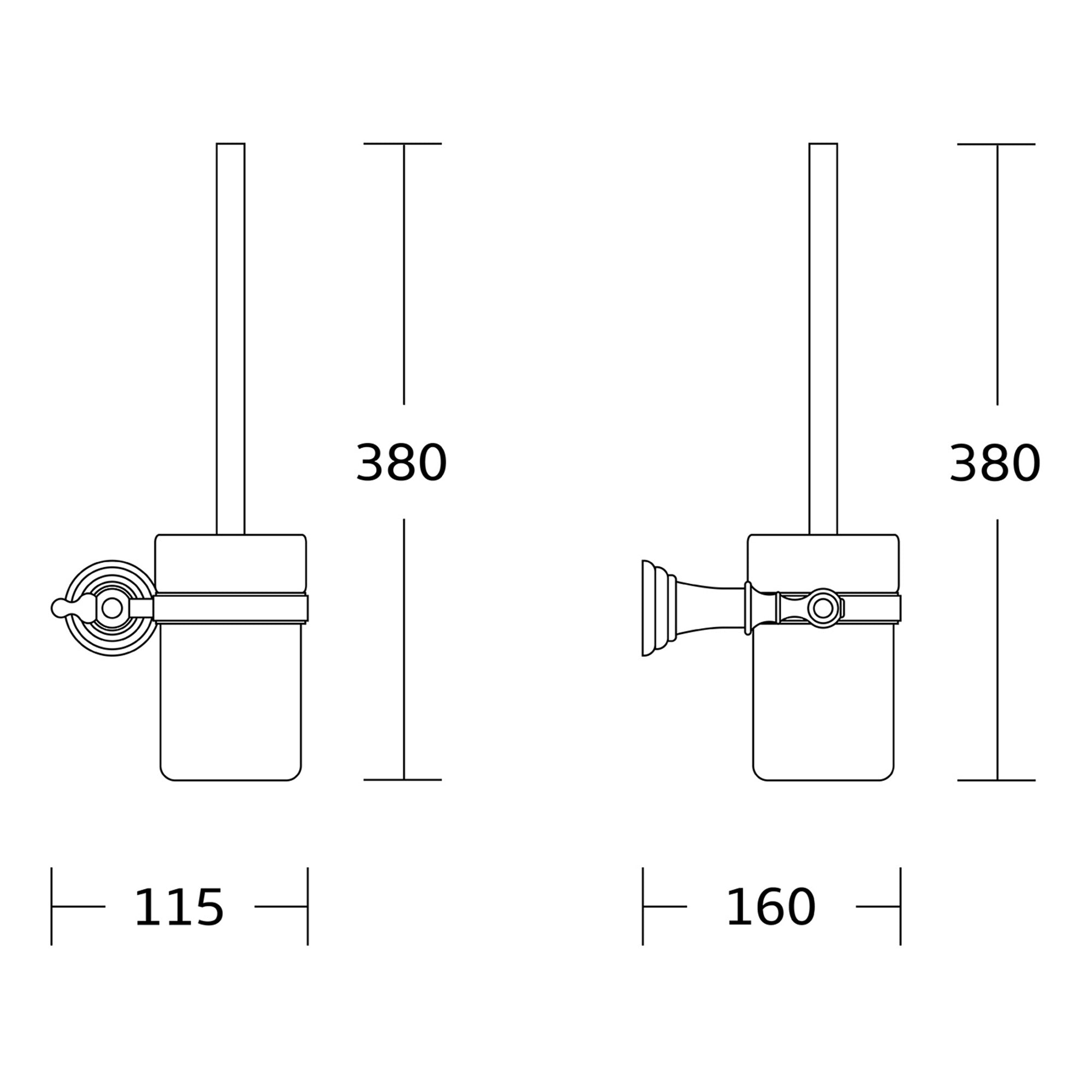 Chrome Toilet Brush & Holder - Wall Mounted Gloss Finish Modern Design