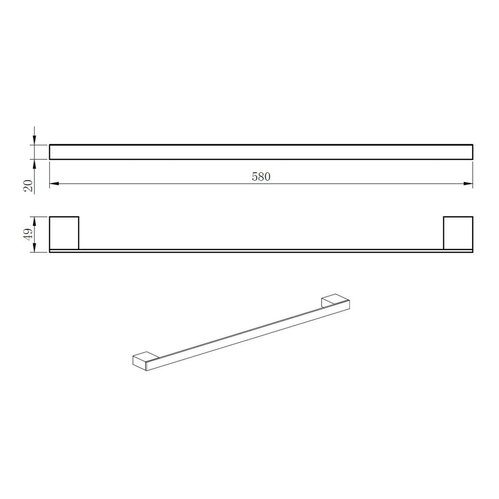 Premium Wall Mounted Matt Black Towel Bar - Contemporary Modern Design