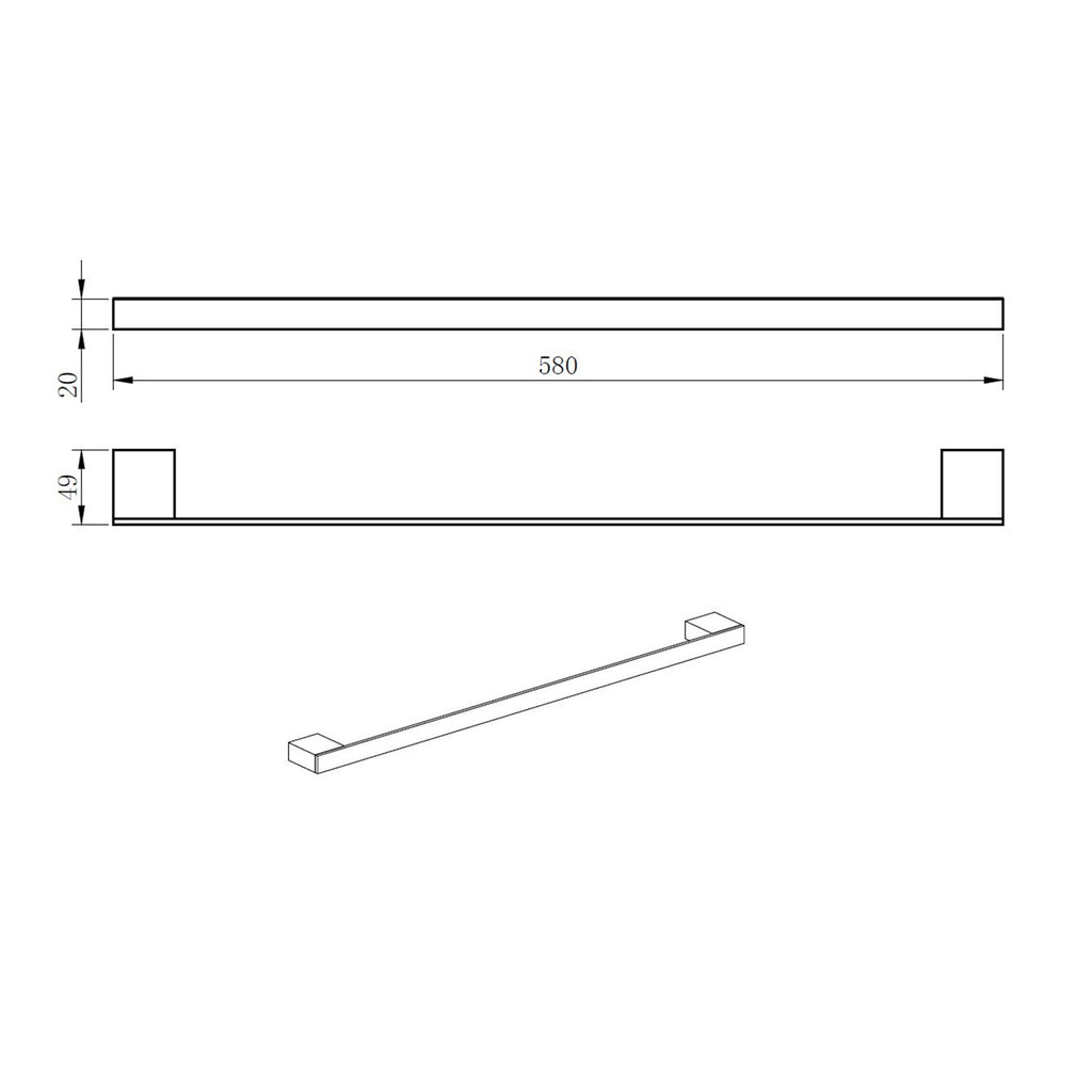 Brushed Nickel Towel Bar - Wall Mounted Modern Bathroom Rail 580mm