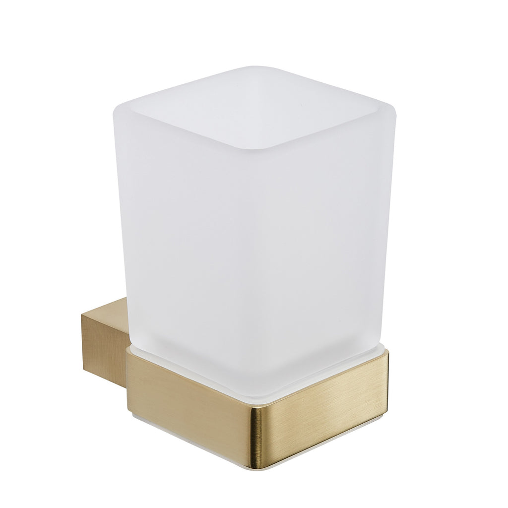 Brushed Brass Tumbler Holder - Wall-Mounted Bathroom Glass & Holder