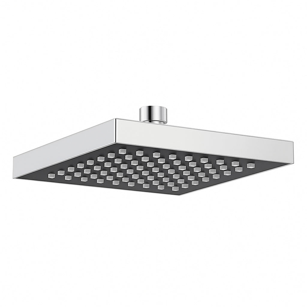 Shower Head Square Chrome 200mm with Swivel Joint - Rainfall Design Easy-Clean Nozzles