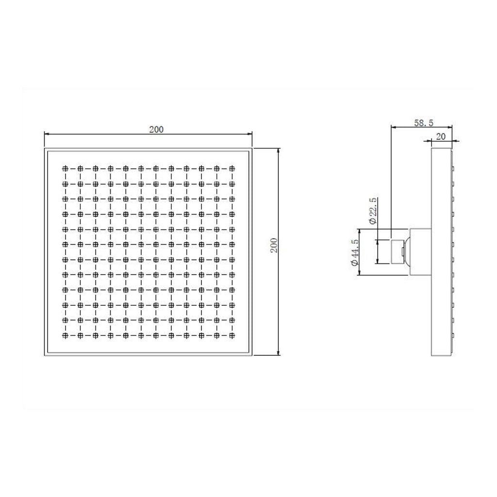 Shower Head Square Chrome 200mm with Swivel Joint - Rainfall Design Easy-Clean Nozzles