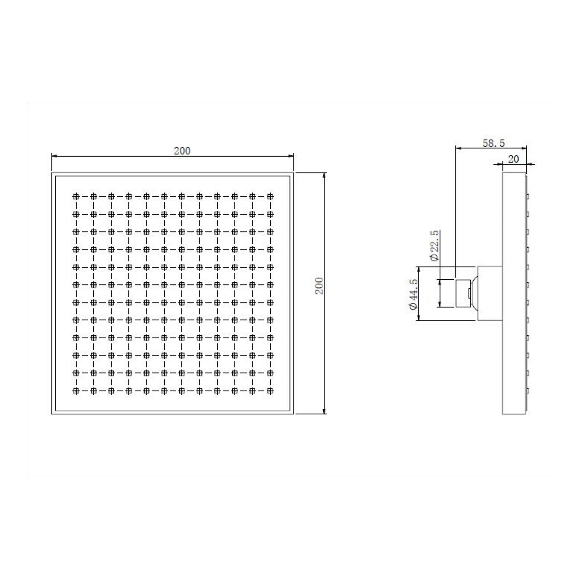 Shower Head Square Chrome 200mm with Swivel Joint - Rainfall Design Easy-Clean Nozzles