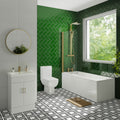 Complete Brushed Brass Bathroom Suite 1700mm Modern Furniture Screen Shower Taps