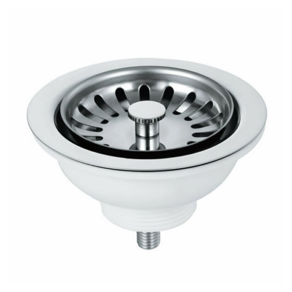 Chrome Kitchen Basket Strainer Waste & Plug Suitable for Ceramic Sinks