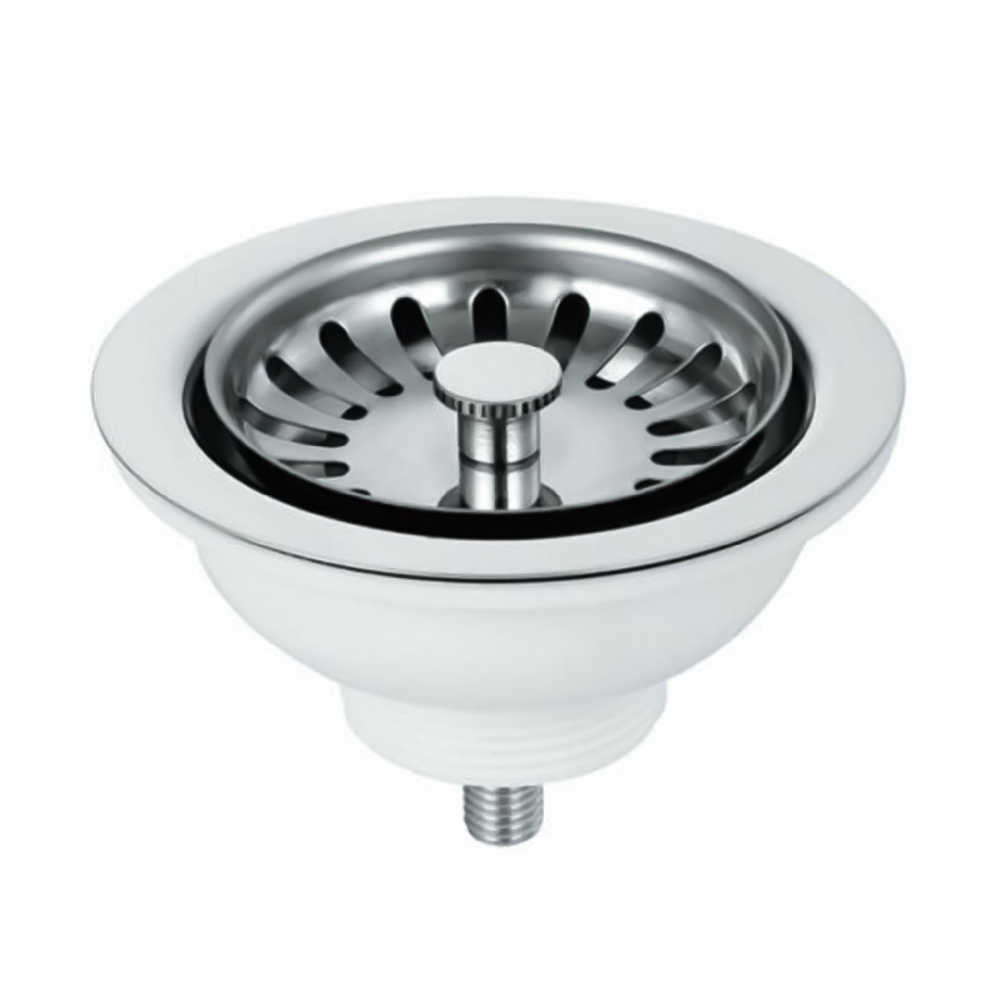 Chrome Kitchen Basket Strainer Waste & Plug Suitable for Ceramic Sinks