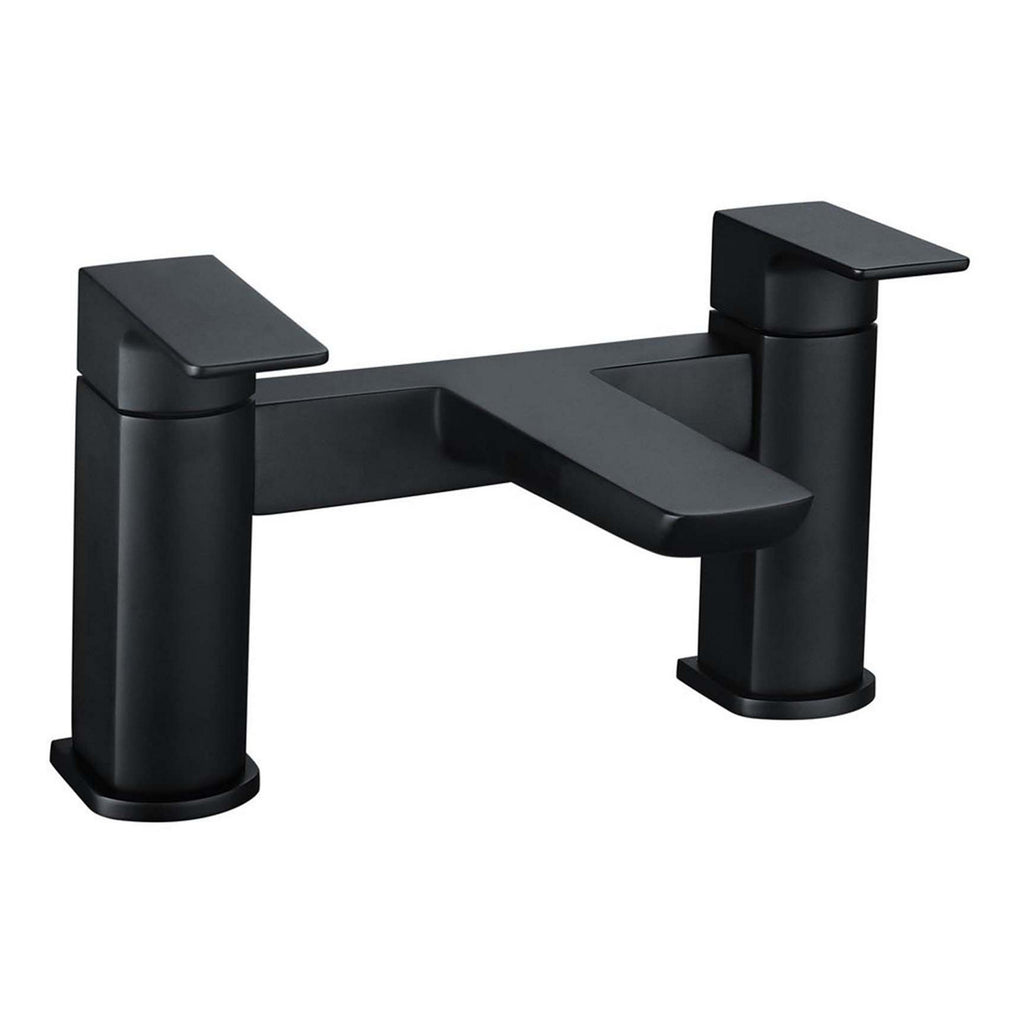 Matt Black Curved Bath Filler Tap - Modern Solid Brass Deck-Mounted Bathroom
