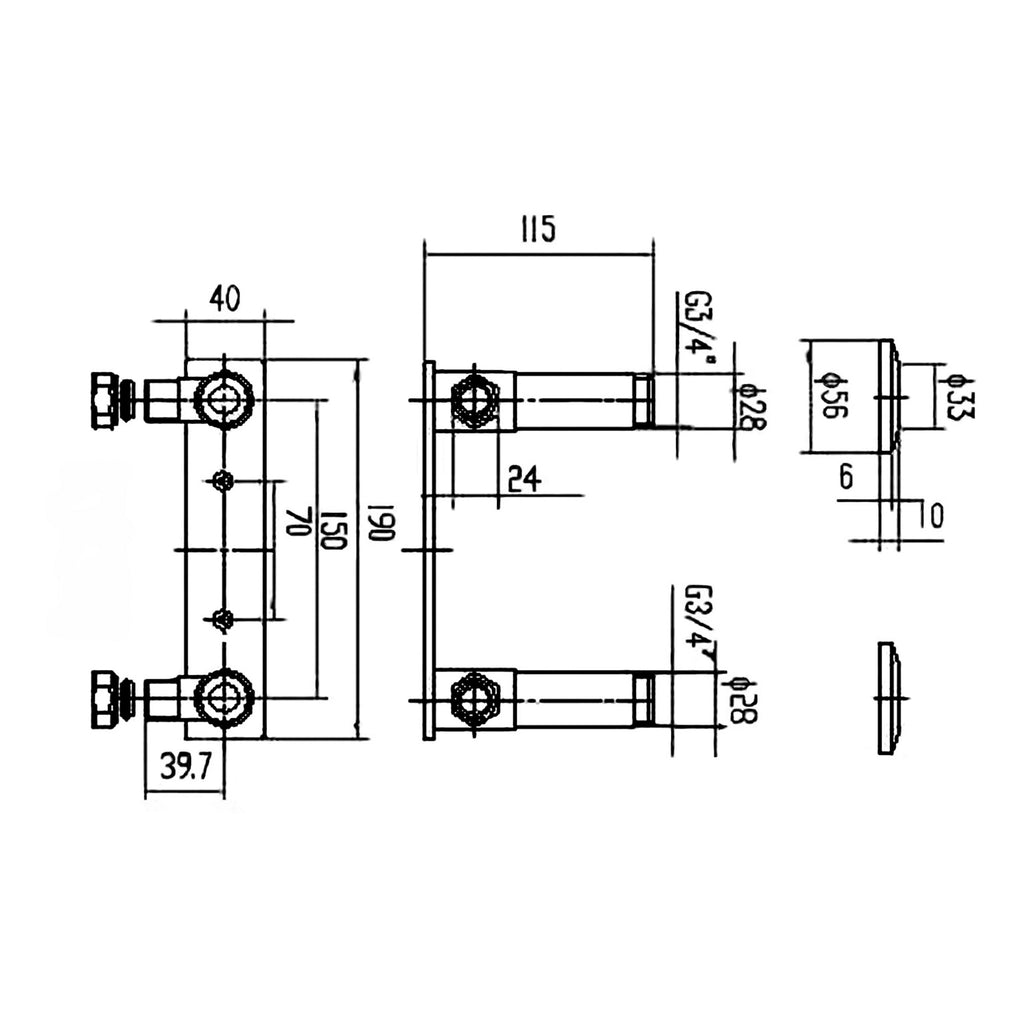 Wall Mounting Bracket for Thermostatic Bar Valves - 150mm Centres Brass with Chrome Finish
