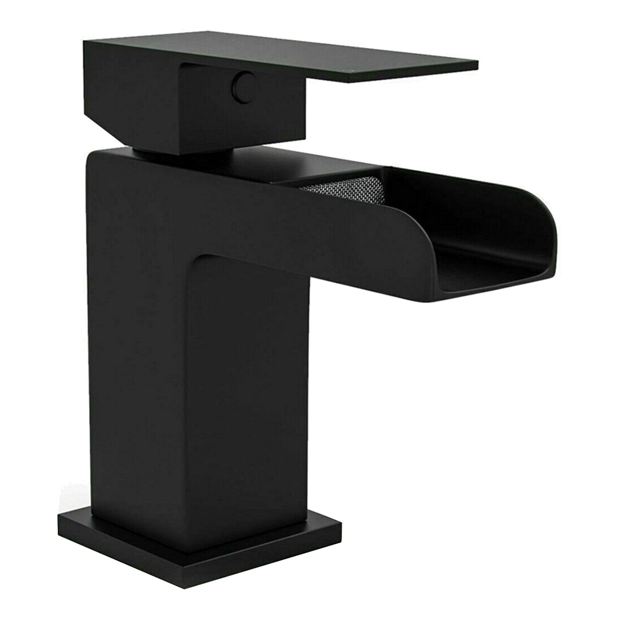 Matt Black Square Waterfall Basin Mixer Tap - Solid Brass Deck Mounted