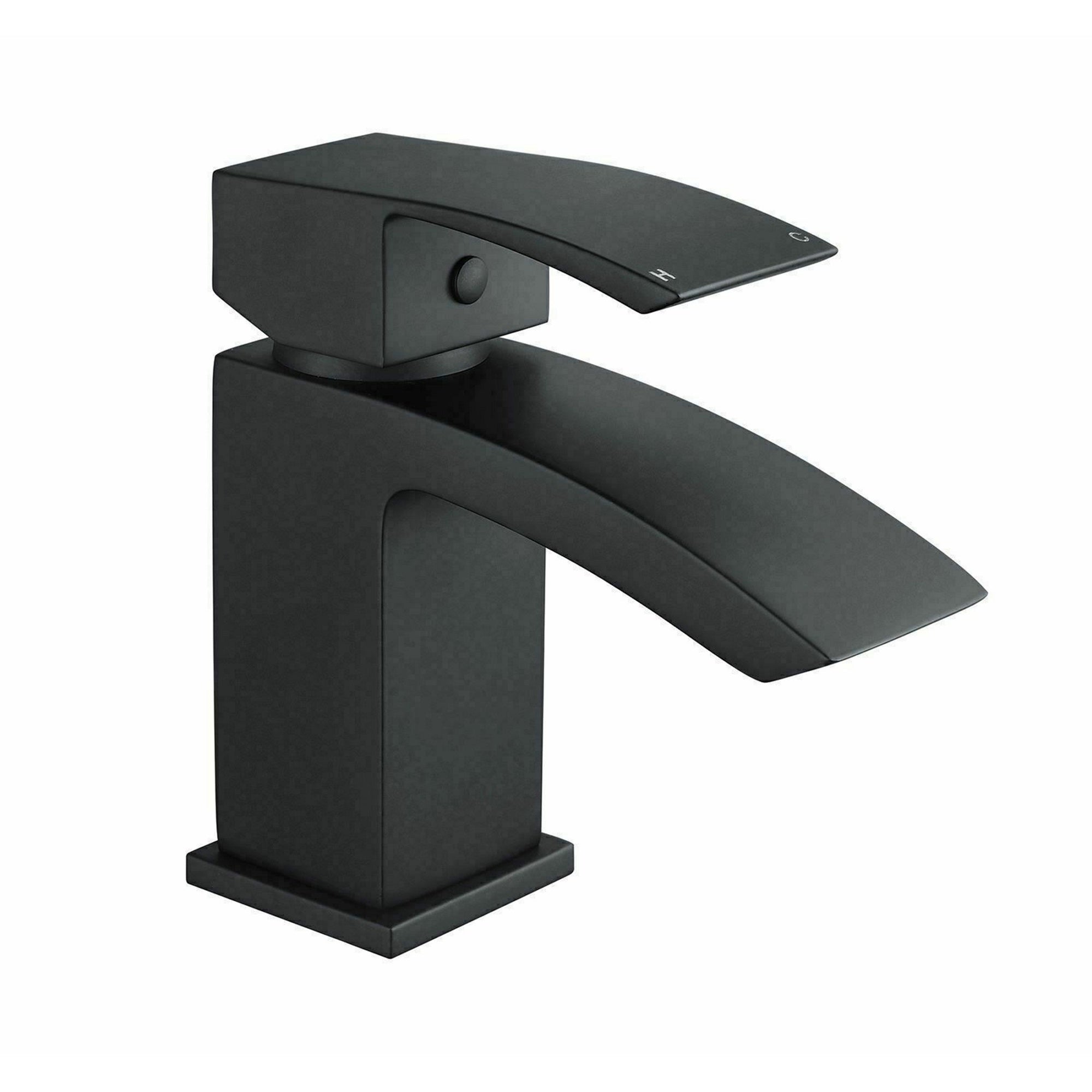 Modern Matt Black Square Waterfall Basin Tap Mono Mixer Faucet - Solid Brass Deck Mounted