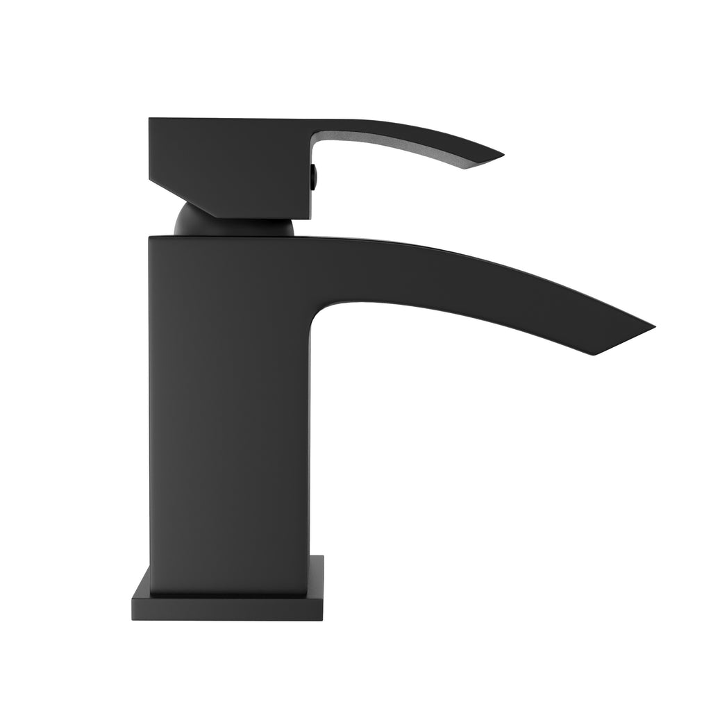 Modern Matt Black Square Waterfall Basin Tap Mono Mixer Faucet - Solid Brass Deck Mounted