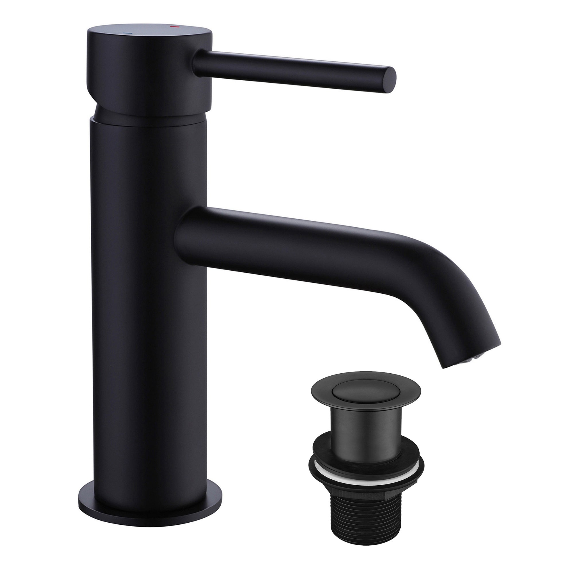 Modern Round Matt Black Peg Bathroom Single Lever Basin Sink Tap with Unslotted Waste