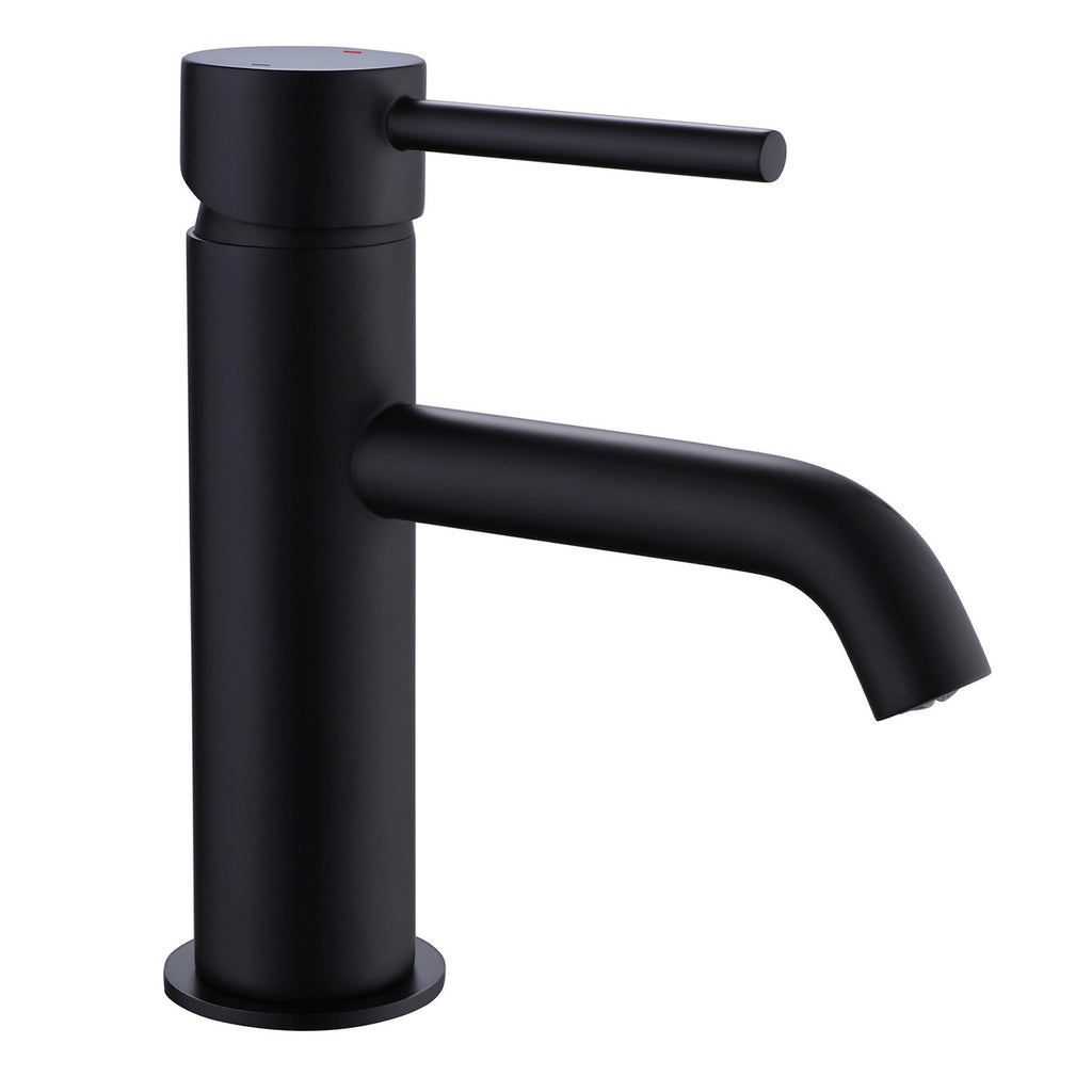 Modern Round Matt Black Peg Bathroom Single Lever Basin Sink Tap - Solid Brass Deck Mounted