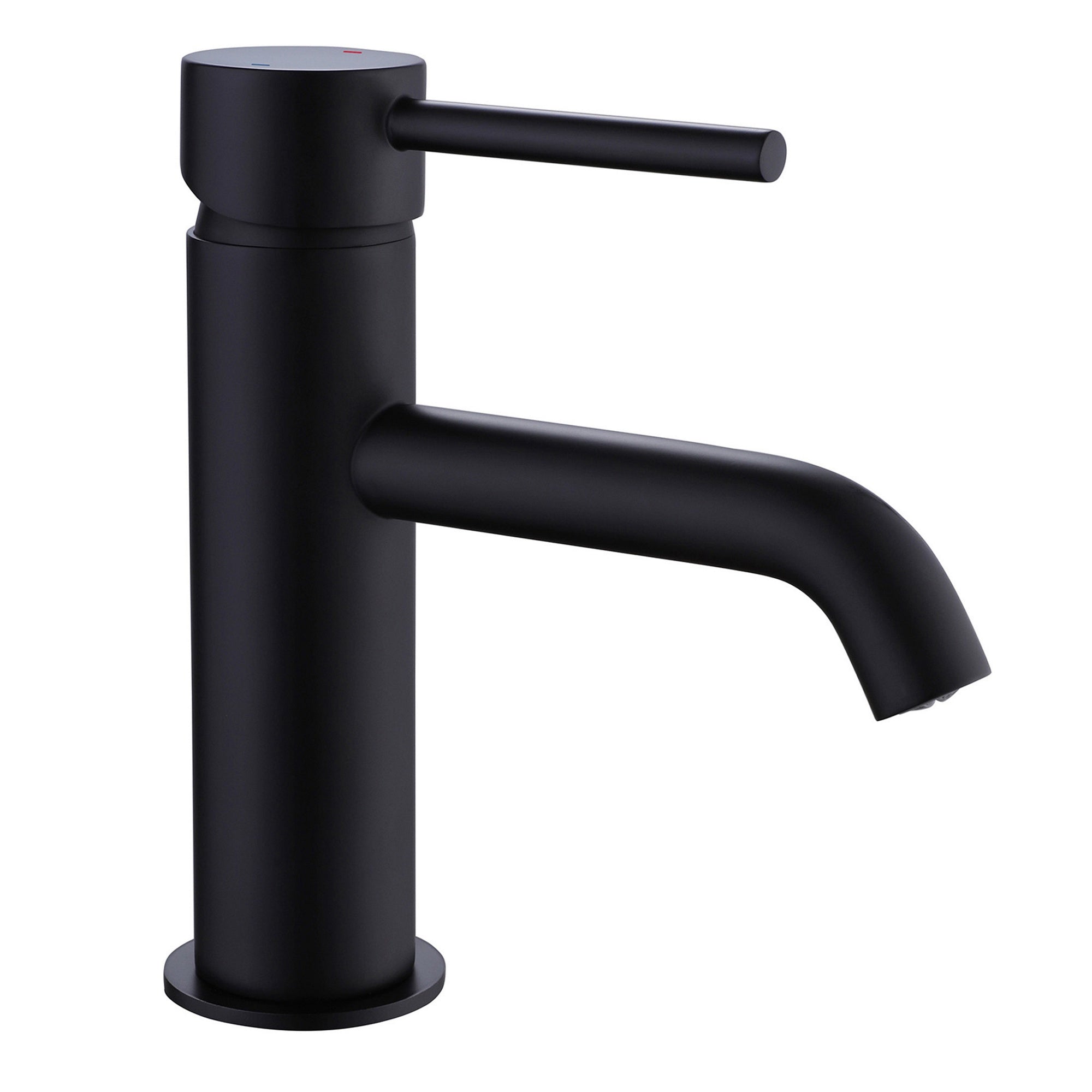 Modern Round Matt Black Peg Bathroom Single Lever Basin Sink Tap - Solid Brass Deck Mounted