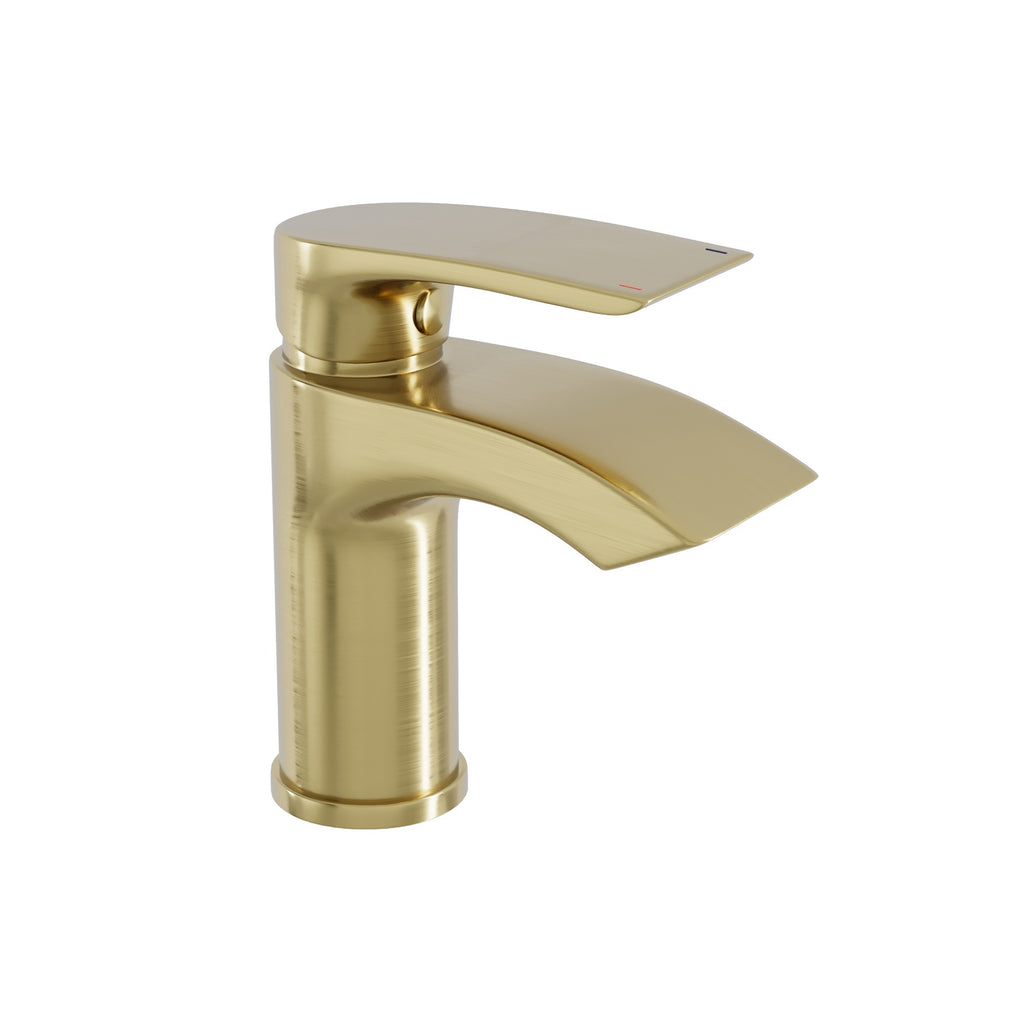 Modern Brushed Brass Sleek Waterfall Basin Sink Mixer Tap - Solid Brass Deck Mounted