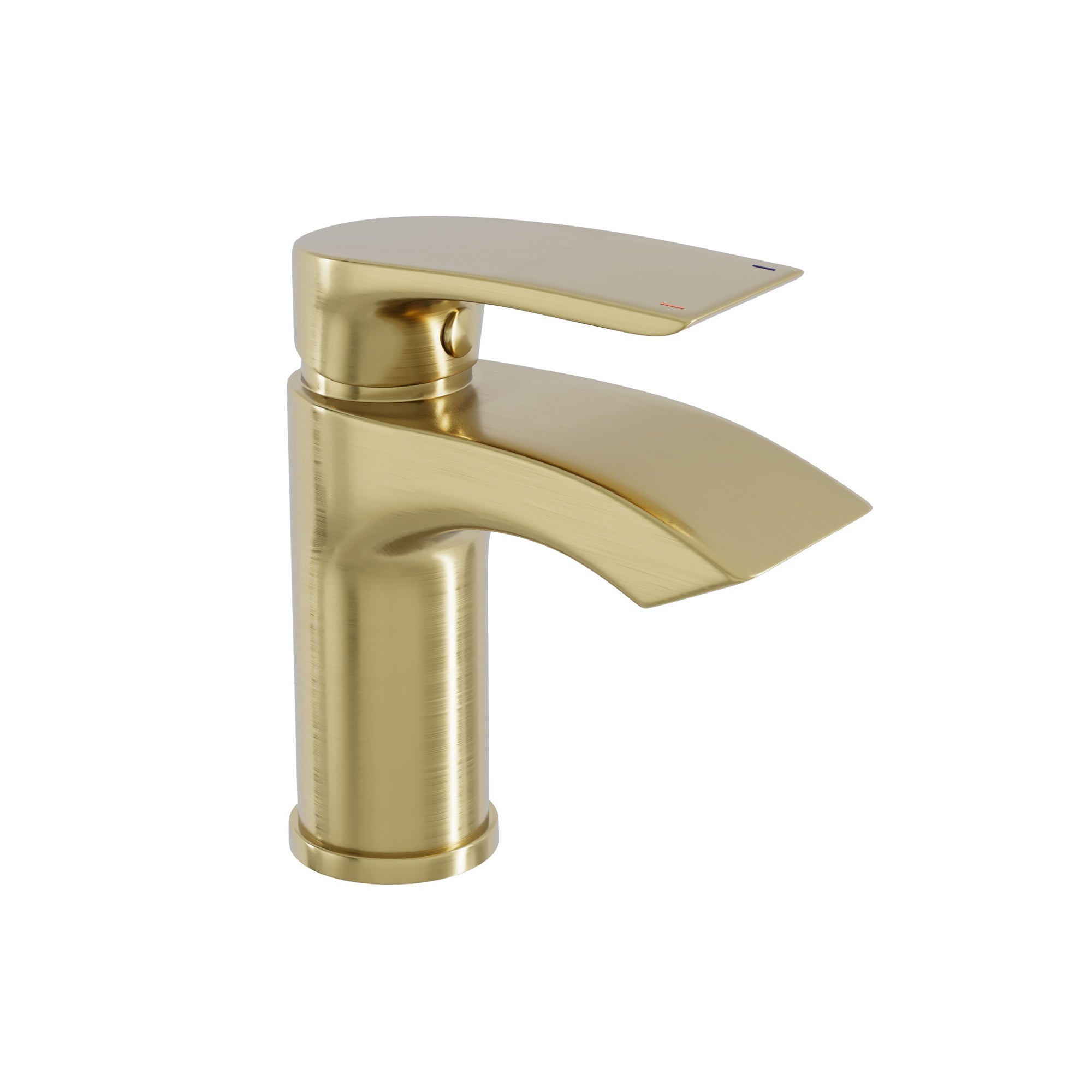Modern Brushed Brass Sleek Waterfall Basin Sink Mixer Tap - Solid Brass Deck Mounted