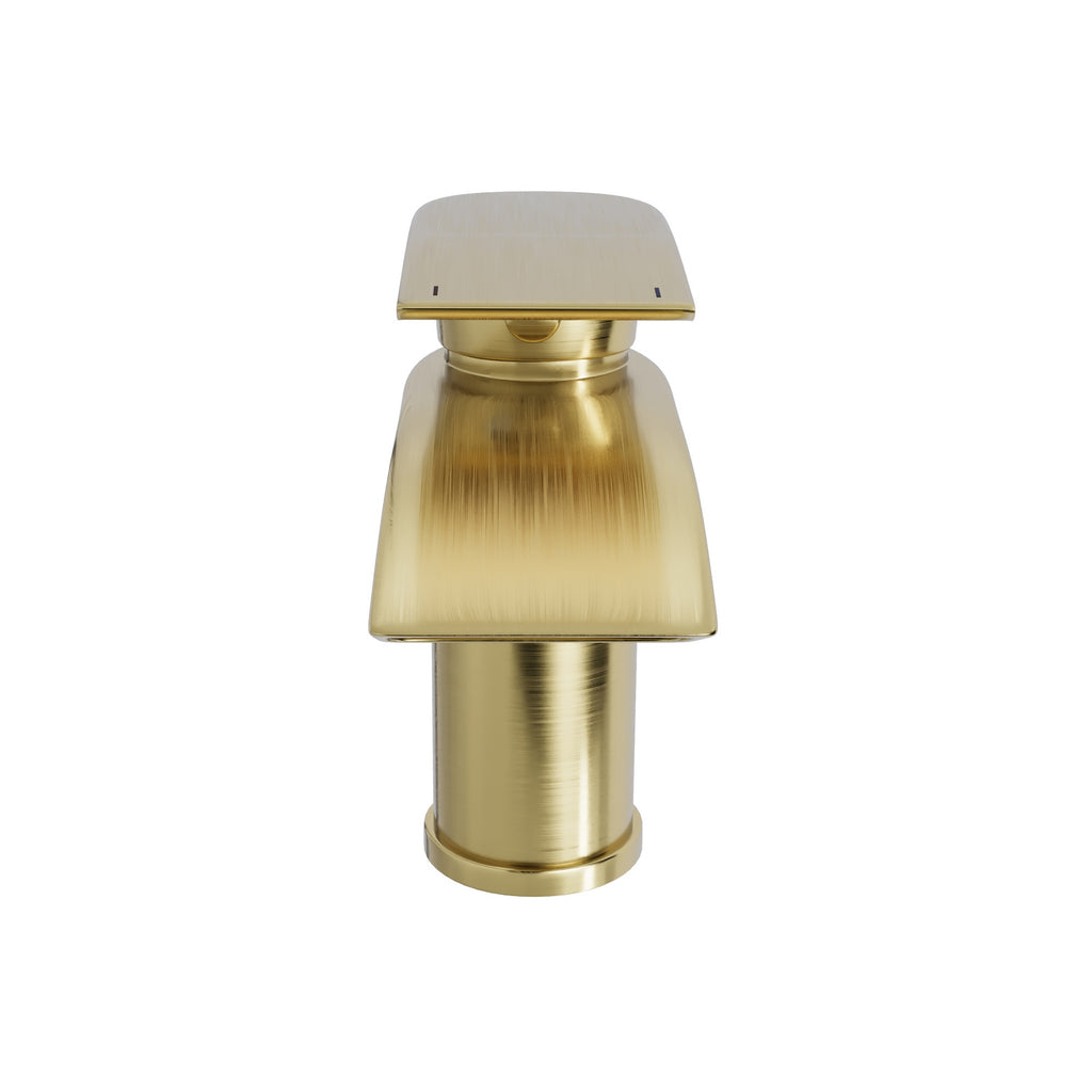 Modern Brushed Brass Sleek Waterfall Basin Sink Mixer Tap - Solid Brass Deck Mounted