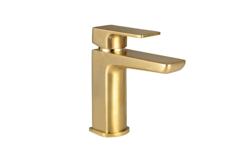 Modern Curve Brushed Brass Basin Mono Mixer Tap - Solid Brass Deck Mounted