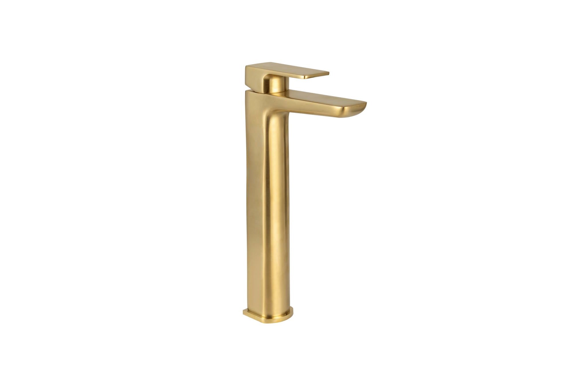Modern Curve Brushed Brass Basin Tall Mono Mixer Tap with Full Cover Unslotted Waste