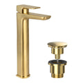 Modern Curve Brushed Brass Basin Tall Mono Mixer Tap With Universal Waste