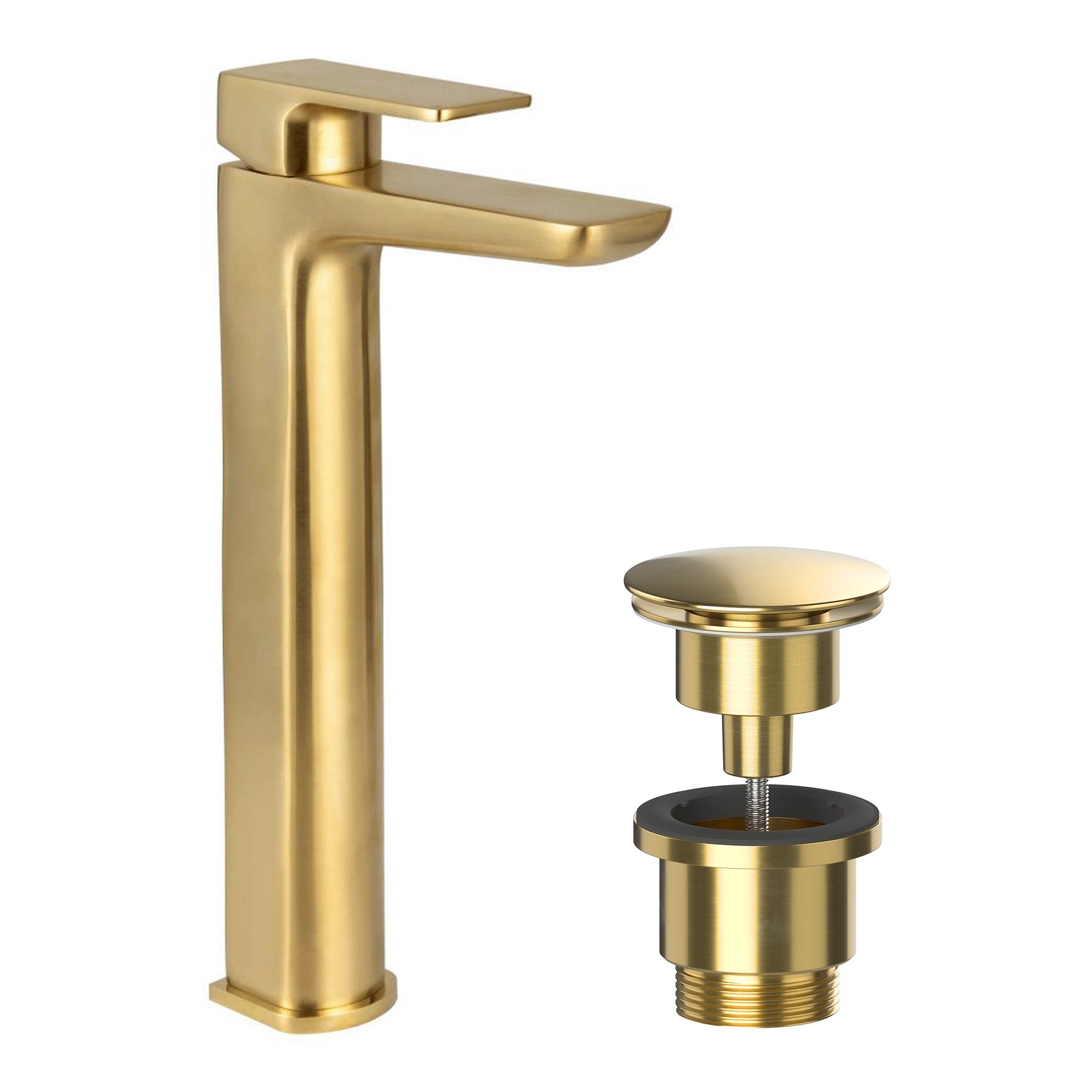 Modern Curve Brushed Brass Basin Tall Mono Mixer Tap With Universal Waste