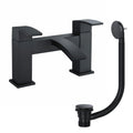 Matt Black Waterfall Bath Filler Mixer Tap Twin Lever Handles with Bath Waste - Bath Mounted