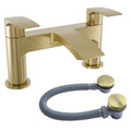 Brushed Brass Waterfall Bath Filler Bathroom Mixer Tap with Bath Waste