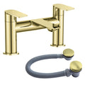 Modern Brushed Brass Blade Bath Filler Mixer Tap with Bath Waste - Bath Mounted
