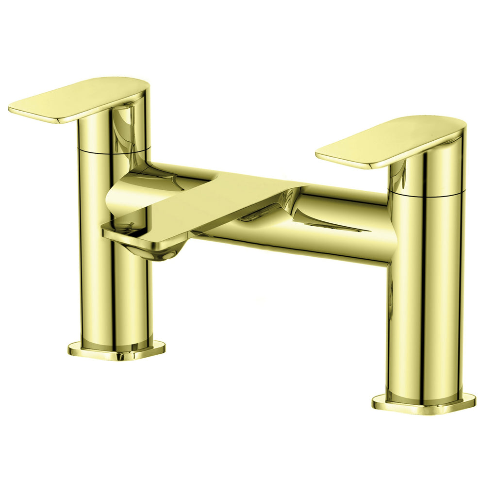 Modern Brushed Brass Blade Bath Filler Mixer Tap with Bath Waste - Bath Mounted