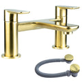 Luxury Brushed Brass Bath Filler Tap Dual Lever with Bath Waste - Bath Mounted