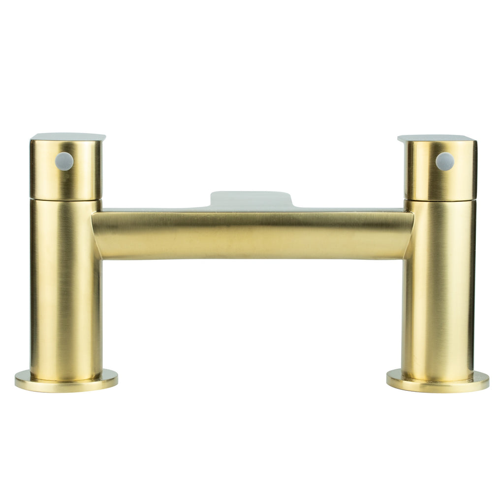 Luxury Brushed Brass Bath Filler Tap Dual Lever with Bath Waste - Bath Mounted