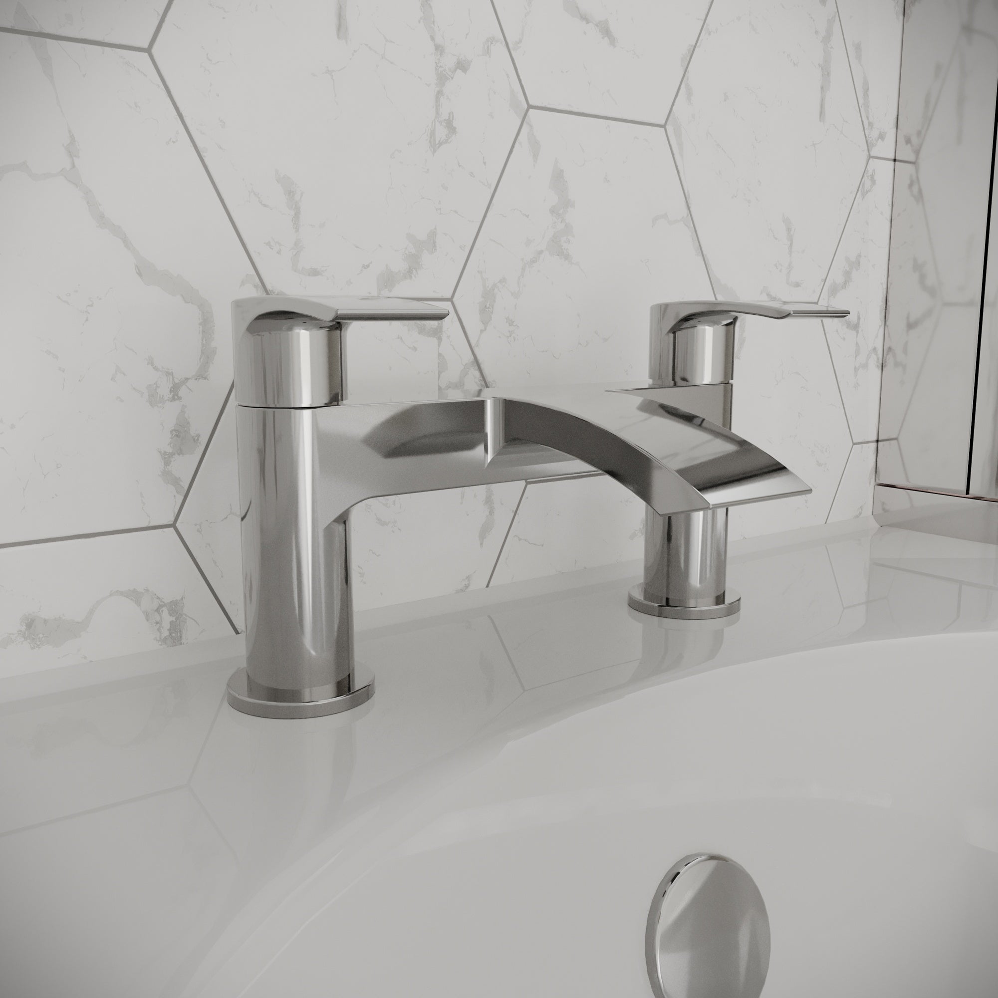 Modern Chrome Waterfall Bath Filler Mixer Tap  - Bath Mounted