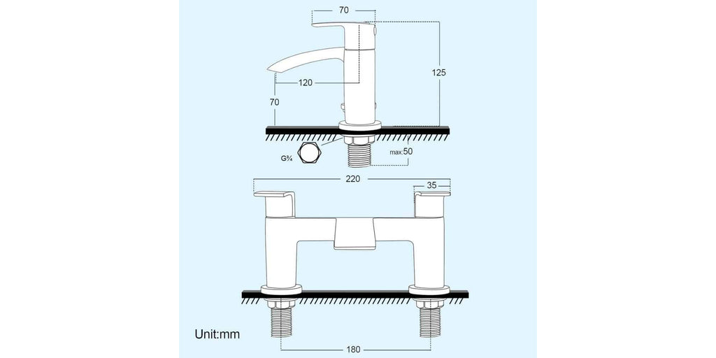 Modern Chrome Waterfall Bath Filler Mixer Tap  - Bath Mounted