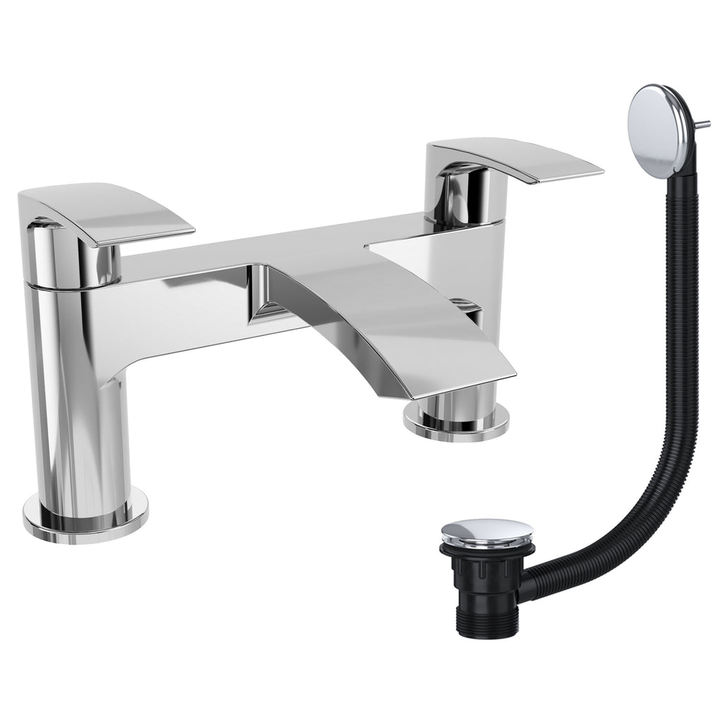 Modern Chrome Waterfall Bath Filler Mixer Tap - Solid Brass Bath Mounted