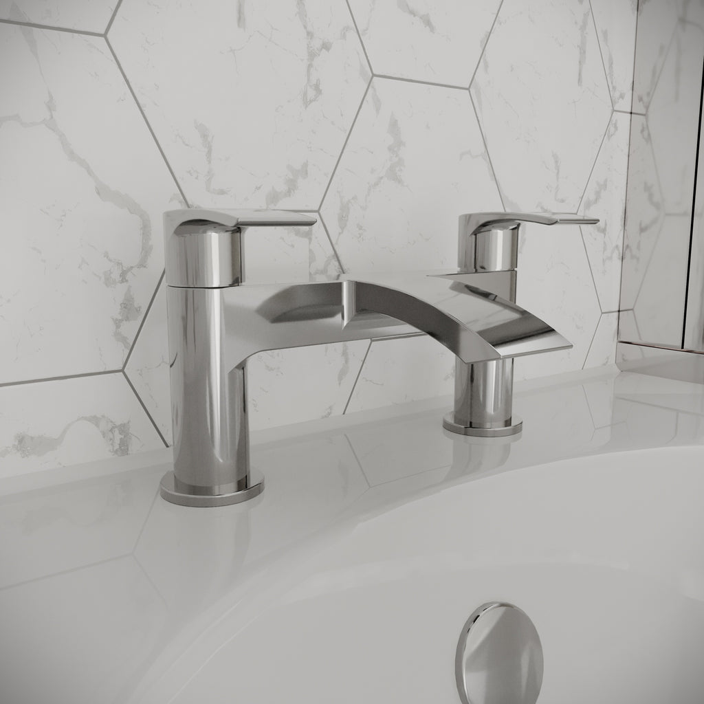 Modern Chrome Waterfall Bath Filler Mixer Tap - Solid Brass Bath Mounted