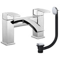 Modern Chrome Square Waterfall Bath Filler Mixer Tap with Bath Waste - Bath Mounted