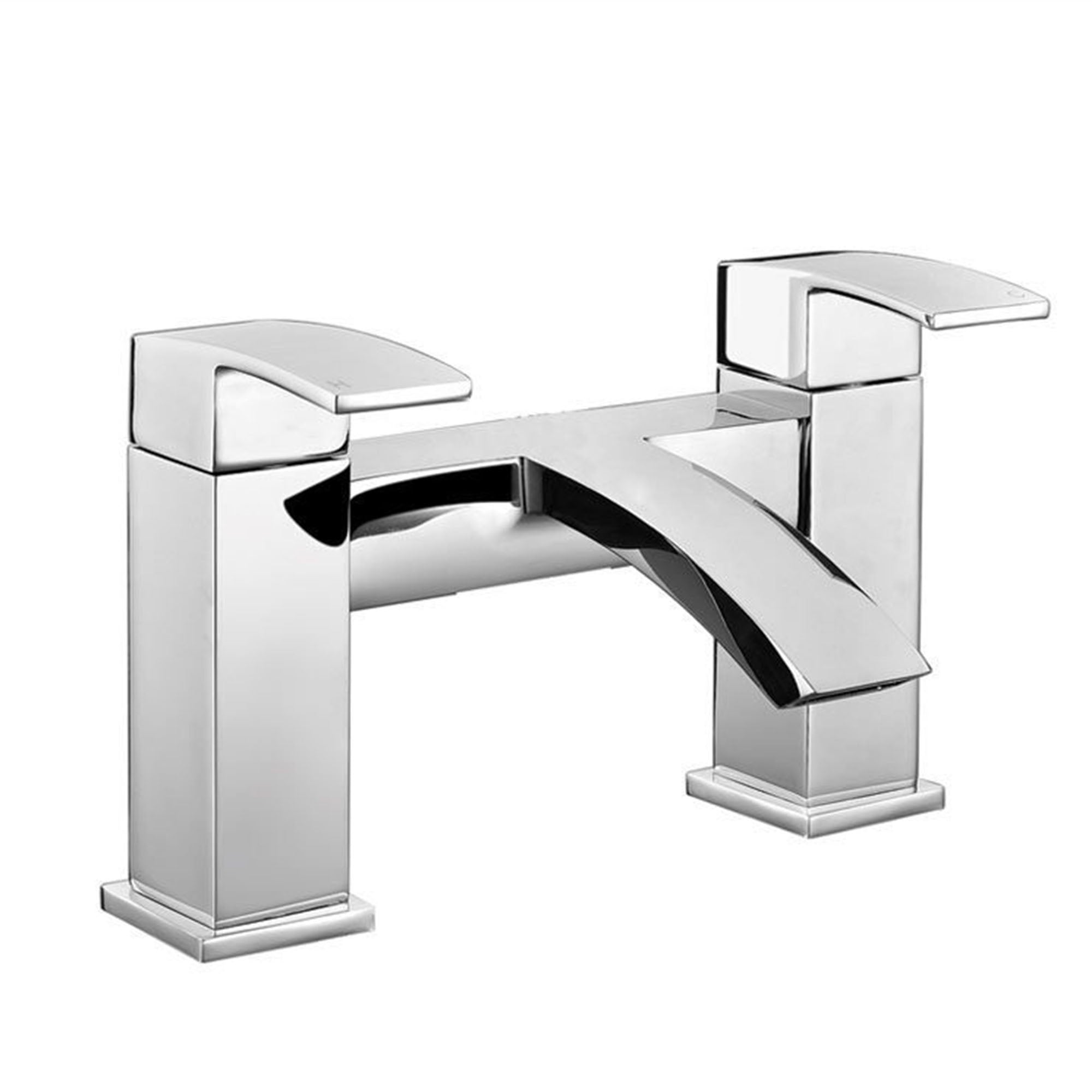 Modern Chrome Square Waterfall Bath Filler Mixer Tap with Bath Waste - Bath Mounted